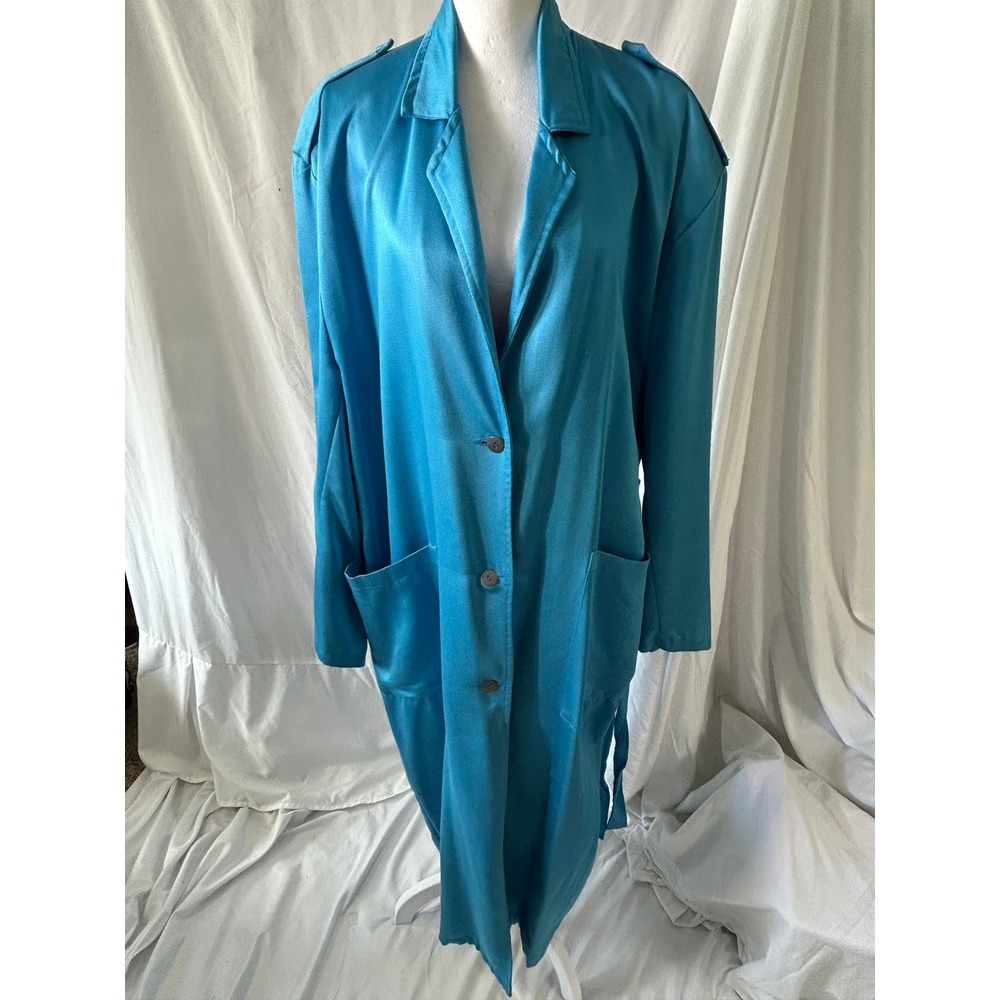 Vintage Electric Blue Made in England Duster Coat Belted Viscose Cotton 34-36